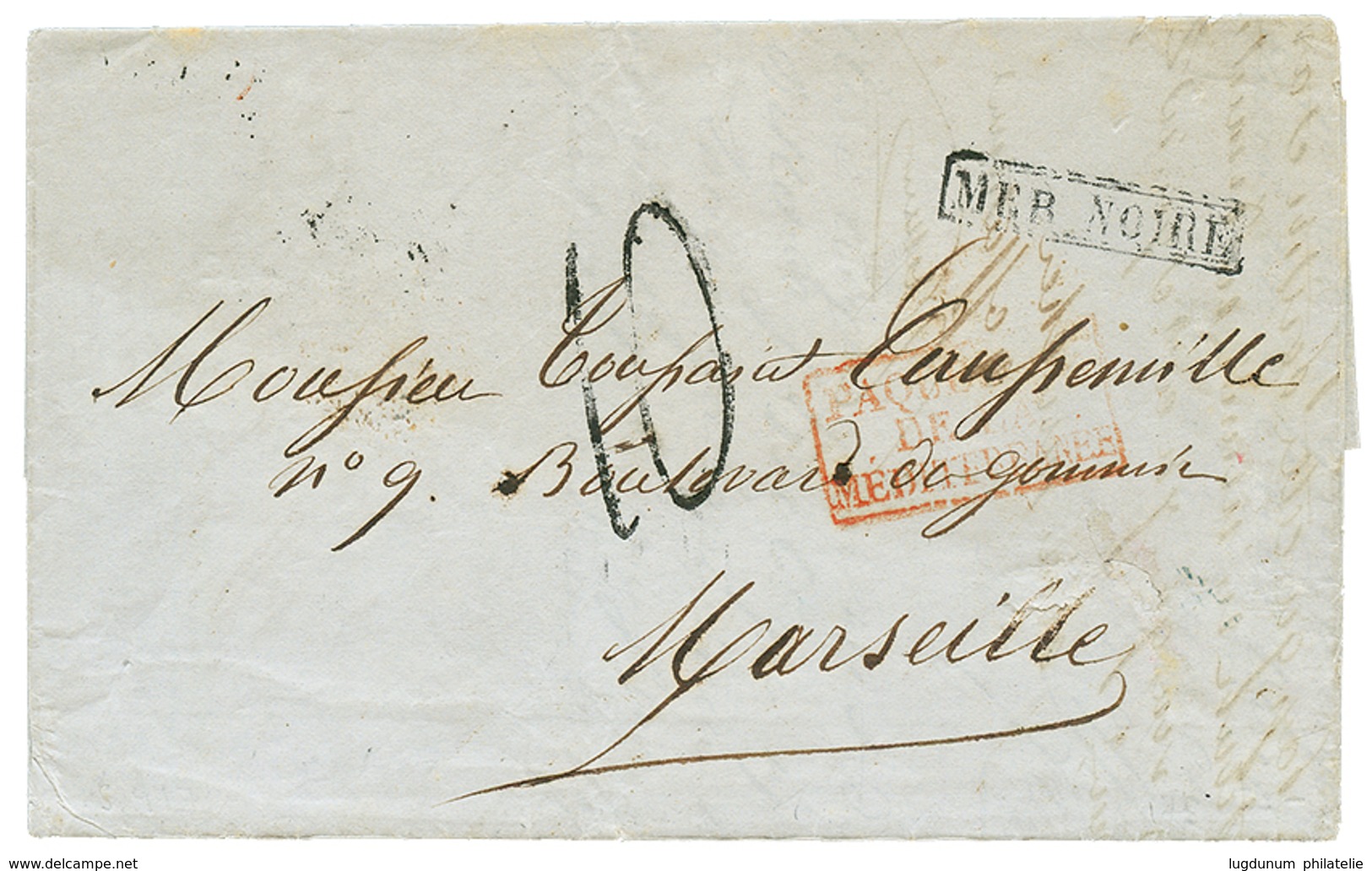 342 1856 MER NOIRE + Taxe 10 Sur Lettre Avec Texte De "KAMIESCH" Pour La FRANCE. Verso, CONSTANTINOPLE. TB. - Legerstempels (voor 1900)