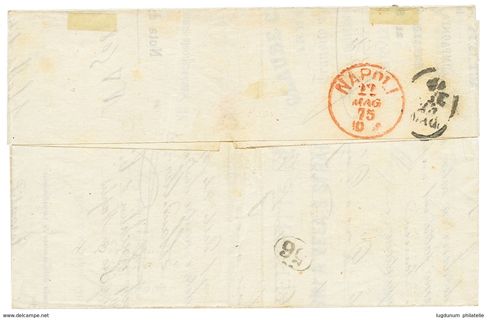 543 1875 40c SIEGE(n°38) Obl. COI POSTALI FRANCESI Sur Lettre De MARSEILLE Pour NAPOLI. Rare. TTB. - Maritime Post