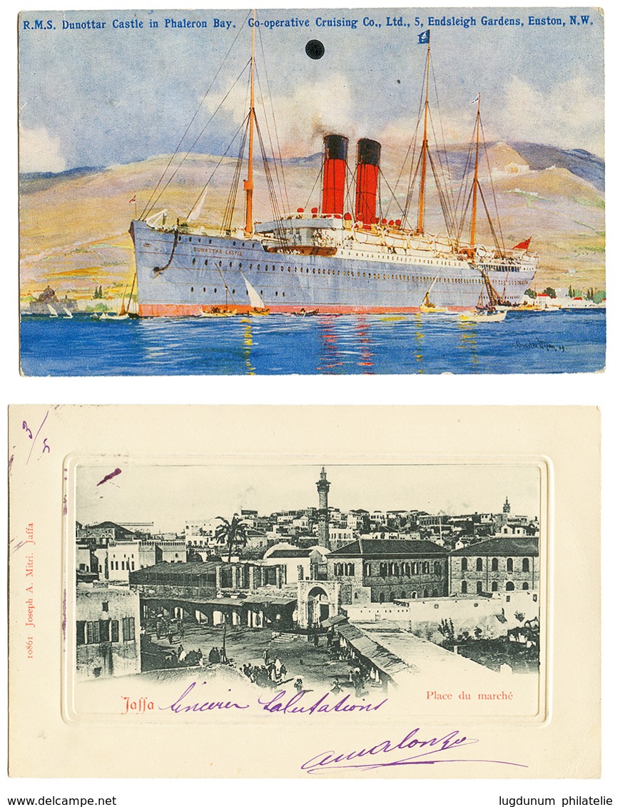 570 "JAFFA" : 2 Cartes Avec 1902 5c SAGE Obl. JAFFA SYRIE Et 1908 10c MOUCHON Obl. JAFFA PALESTINE. TTB. - Andere & Zonder Classificatie