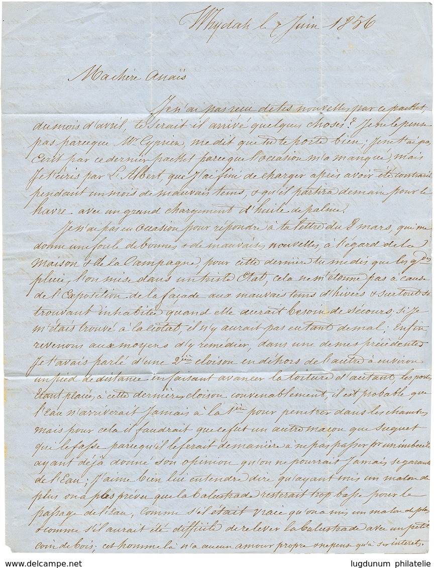 729 "BENIN - PRECURSEUR" : 1856 Taxe "3" Sur Lettre Avec Texte Daté "WHYDAH" Pour La FRANCE. Origine Trés Rare à Cette D - Altri & Non Classificati