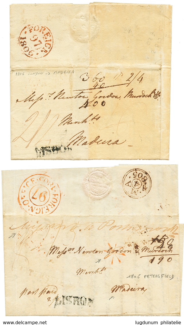 1012 1800/37 Superb Lot 6 Entire Letters From ENGLAND (PETERSFIELD, BRISTOL, SHIP LETTER LONDON) To MADEIRA. 2 Covers Wi - Andere & Zonder Classificatie