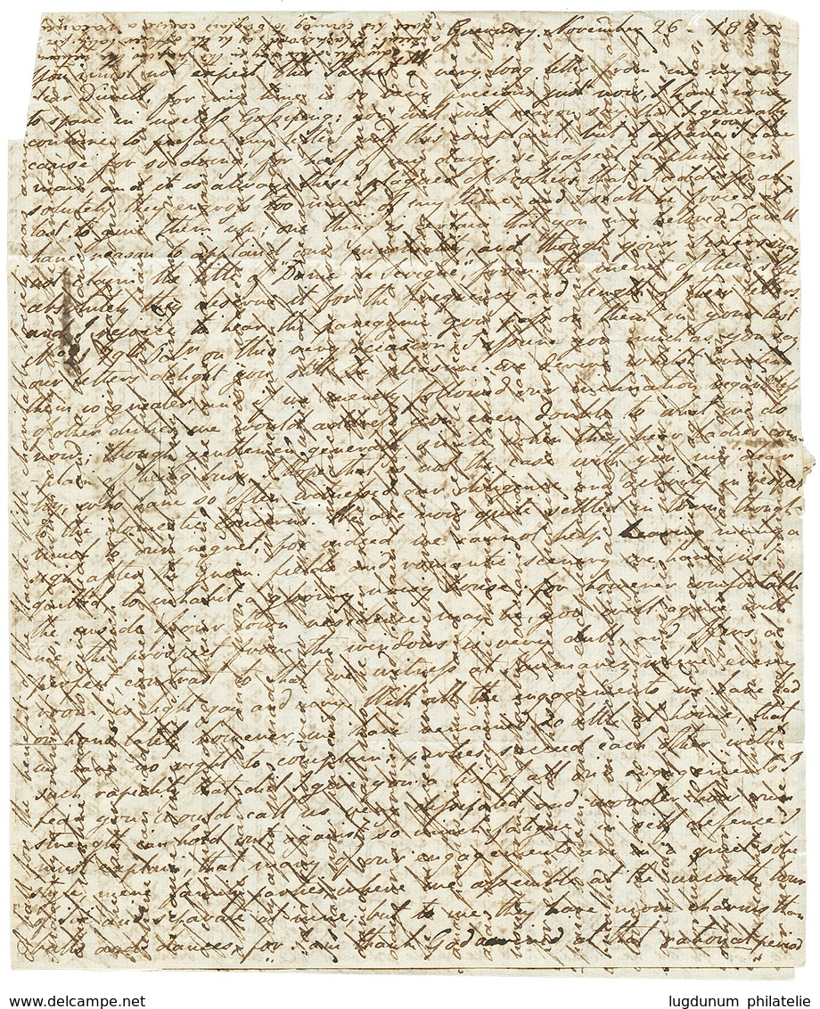 1014 GUERNESEY To BERMUDA : 1823 Scroll GUERNESEY (light Strike On Reverse) On Entire Letter To "H.M.S SALISBURY", "BERM - Andere & Zonder Classificatie