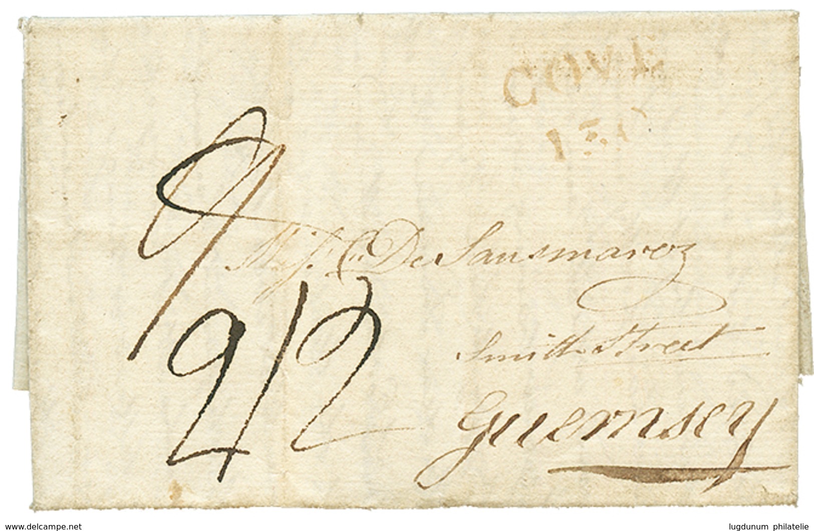 1015 1814 COVE On Entire Letter From "H.M.S Ship AMPHION, CORK Harbour" To GUERNESEY. Vf. - Andere & Zonder Classificatie