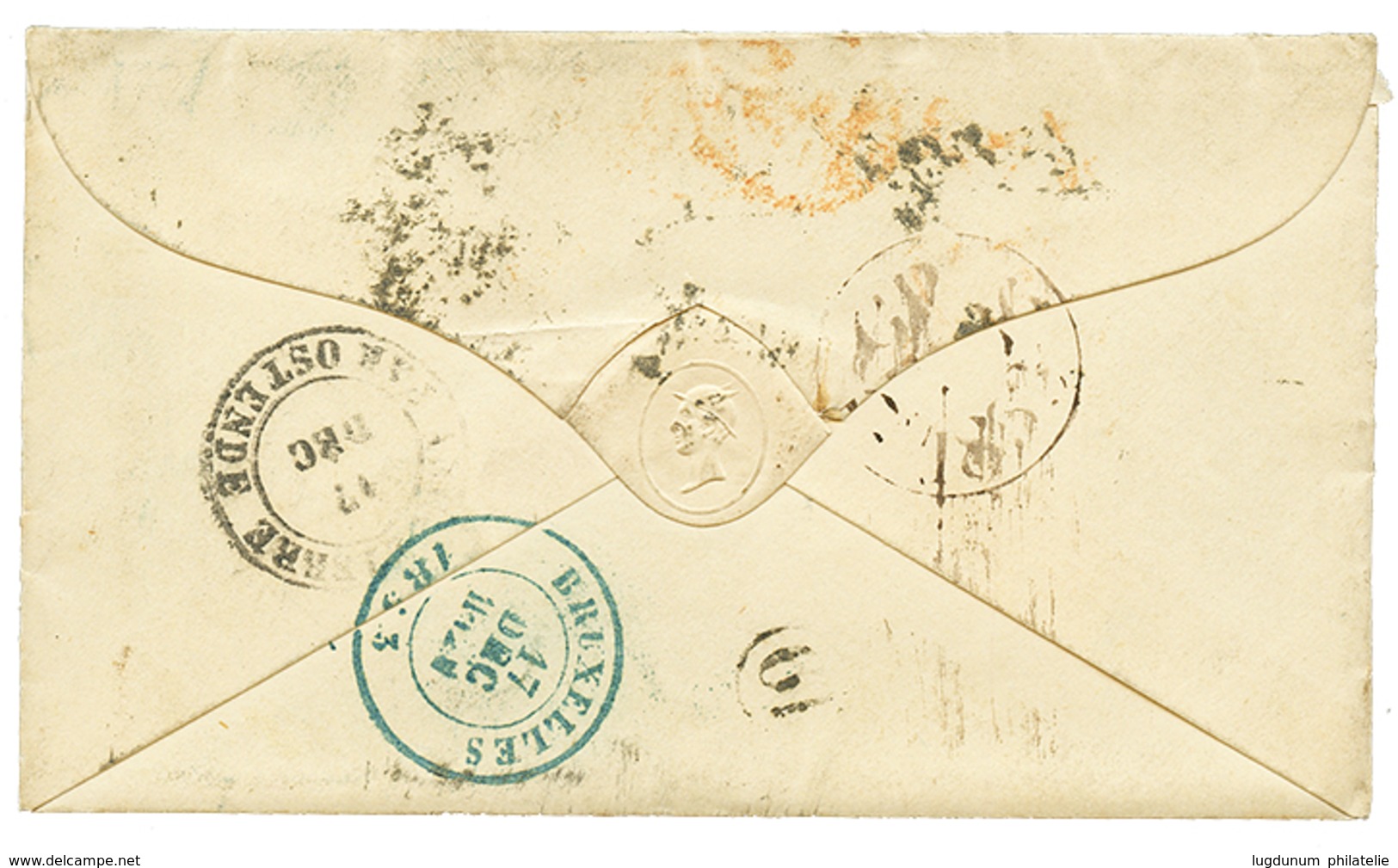 1022 1853 GREAT BRITAIN 2d Blue Strip Of 3(fault) Canc. 29 On Envelope With Full Text To BRUXELLES (BELGIUM). Scarce Fra - Andere & Zonder Classificatie