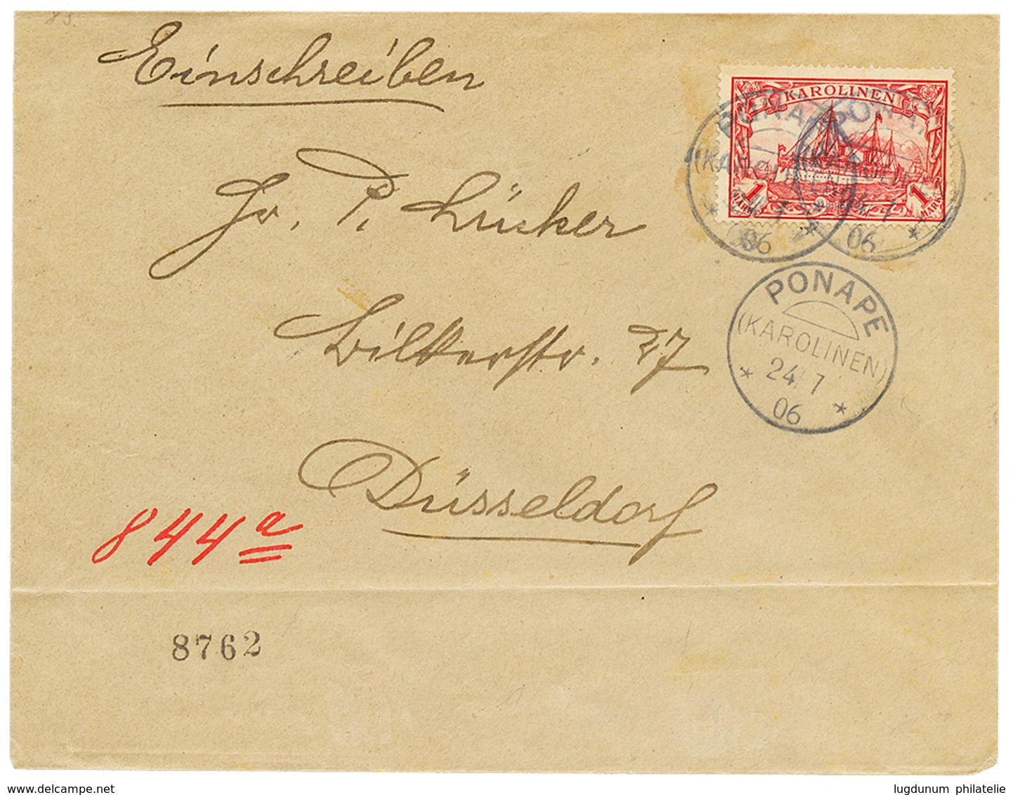 1097 1906 1 MARK Canc. PONAPE KAROLINEN On REGISTERED Envelope To GERMANY. Vvf. - Carolines