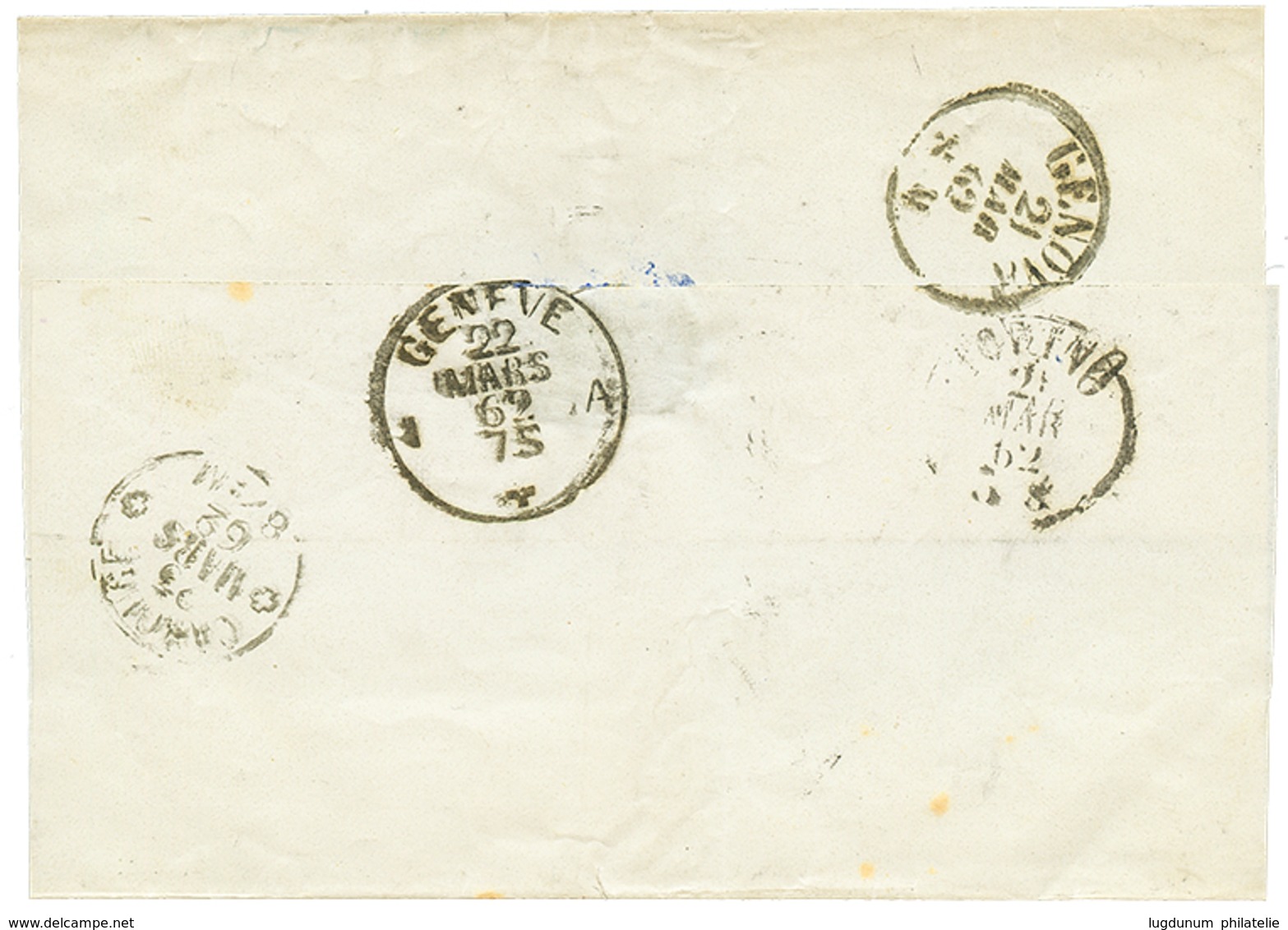 1177 SARDINIA : 1862 40c With 4 Margins Canc. FIRENZE On Cover(side Flaps Missing) To CAROUGE (SWITZERLAND). Verso, GENE - Ohne Zuordnung