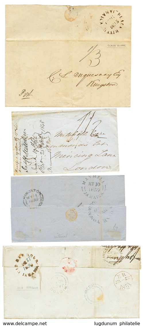 1307 JAMAICA : 1840/1859 Lot 4 Nice Covers From BLACK RIVER, MONEAGUE, MAYHILL, OLD HARBOUR. Vvf. - Jamaica (...-1961)