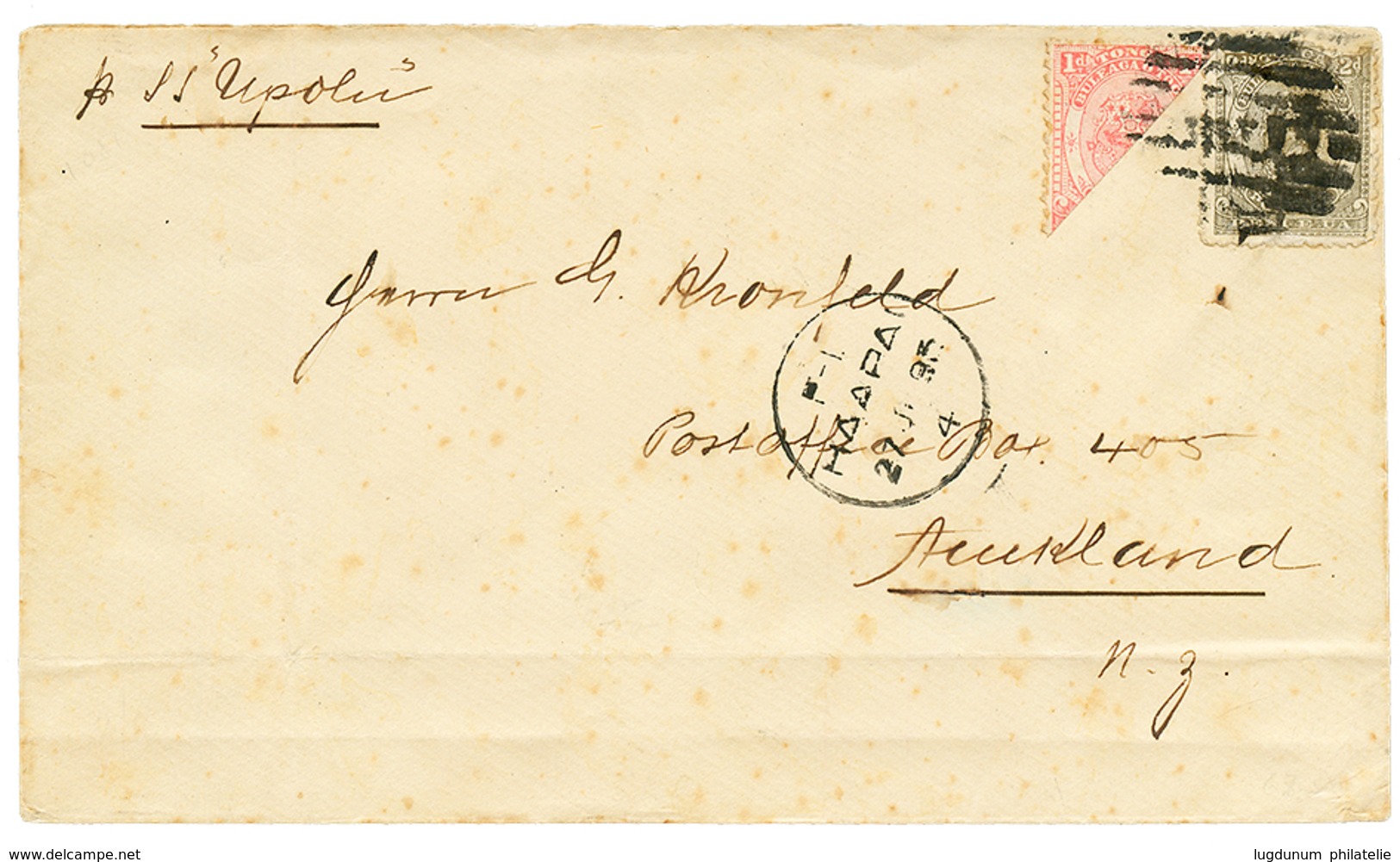 1347 1893 TONGA Bisect 1d + 2d On Envelope From HAAPA To NEW ZEALAND. Scarce. Vf. - Tonga (...-1970)