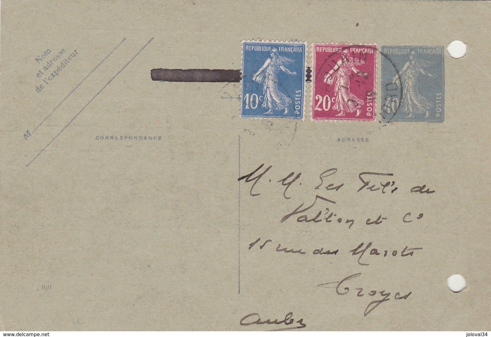 Entier Postal Yvert 237 CP1 Date 010 Repiquage Mines Anzin Complément Affranchissement DENAIN Nord 1938 Pour Troyes Aube - AK Mit Aufdruck (vor 1995)