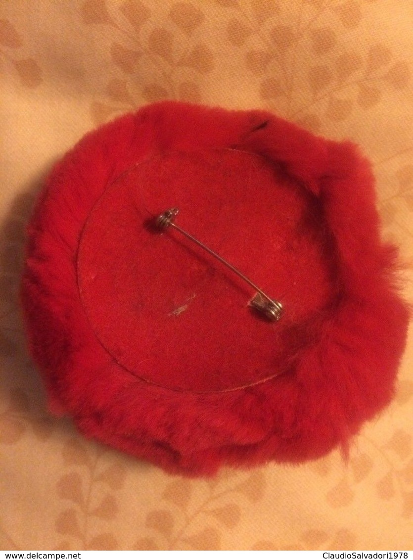 Spilla Di Vera Pelliccia Colorata Rossa A Forma Di Rosa Vintage Broche - Bracelets