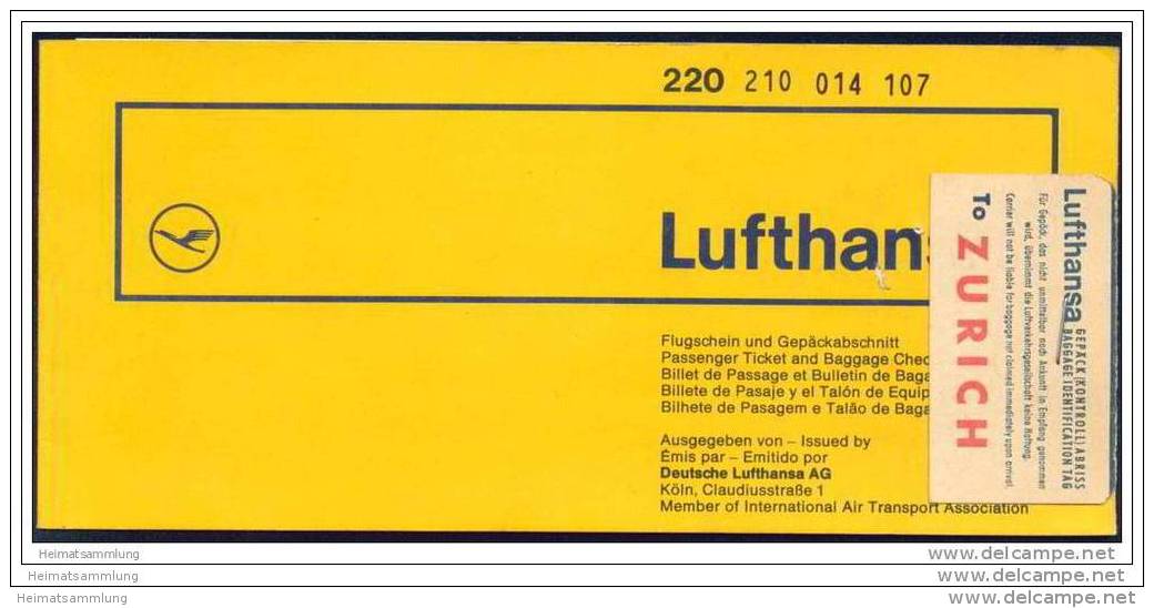 Lufthansa 1969 - Zurich Hannover Zurich - Europe