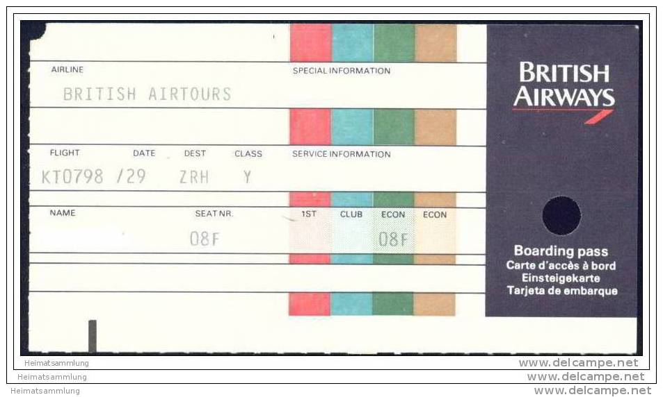 Boarding Pass - BA British Airways - Cartes D'embarquement