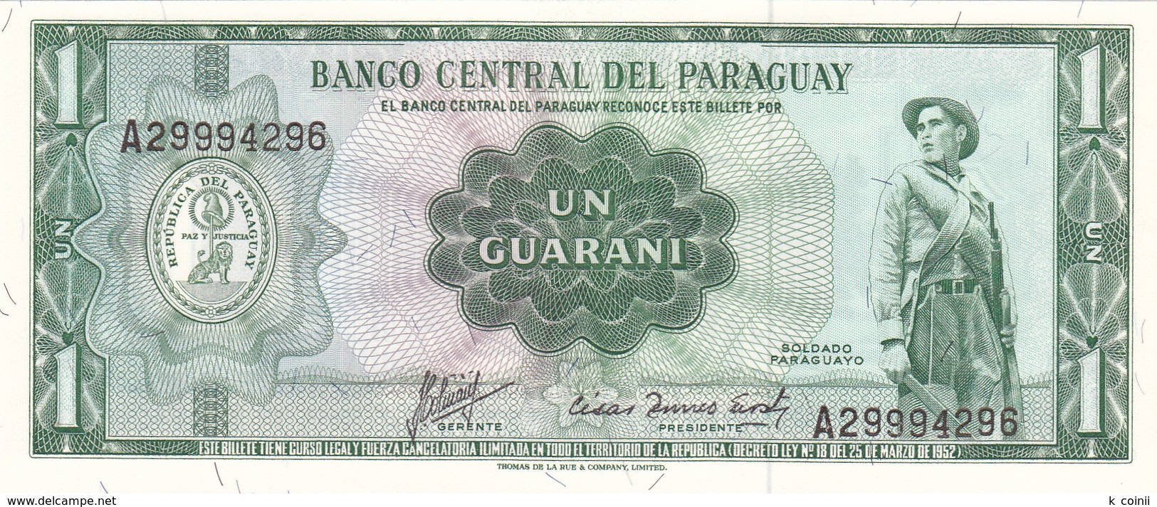 Paraguay - 1 Guarani 1952 - UNC - Paraguay