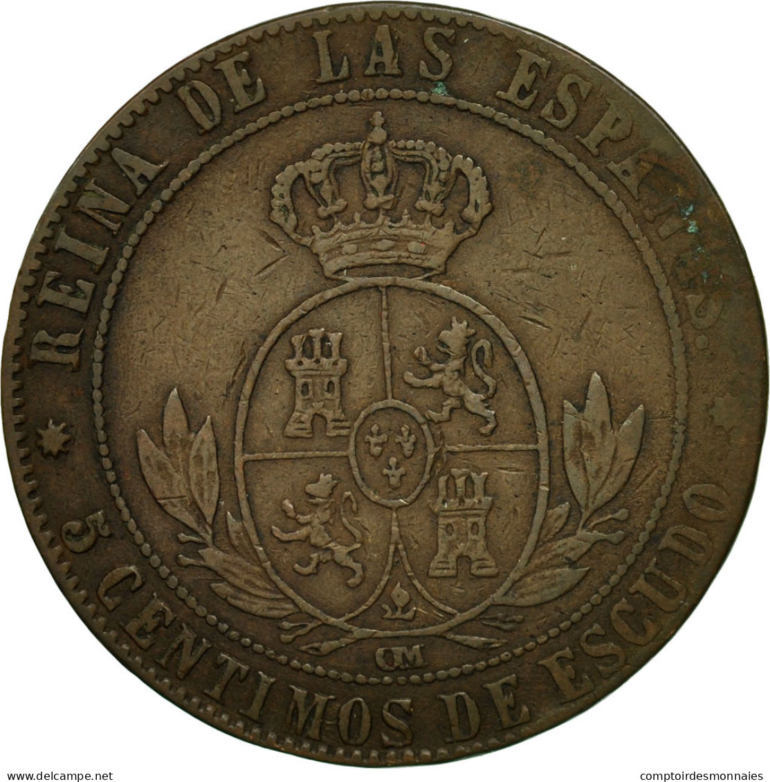 Monnaie, Espagne, Isabel II, 5 Centimos, 1868, Madrid, TB, Cuivre, KM:635.1 - Primi Conii