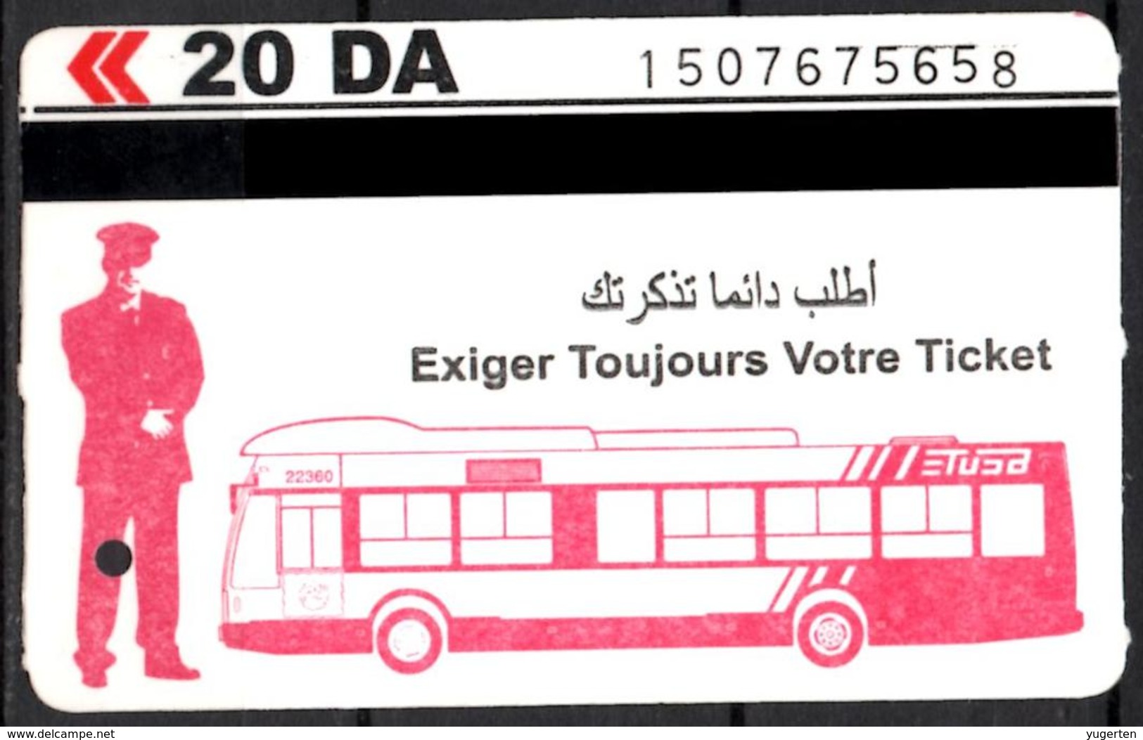 1 Ticket Transport Algeria Bus Algiers Alger - Biglietto Dell'autobus - 1 Billete De Autobús - 1 Busticket - Monde