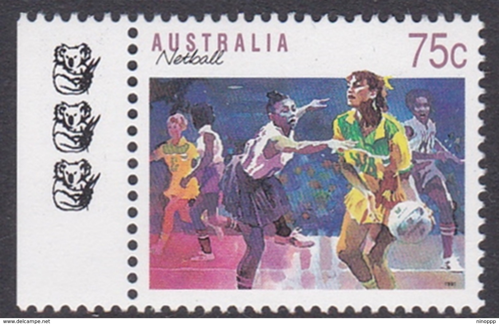 Australia ASC 1308c 1991 Sports 75c Netball 3 Koalas, Mint Never Hinged - Probe- Und Nachdrucke