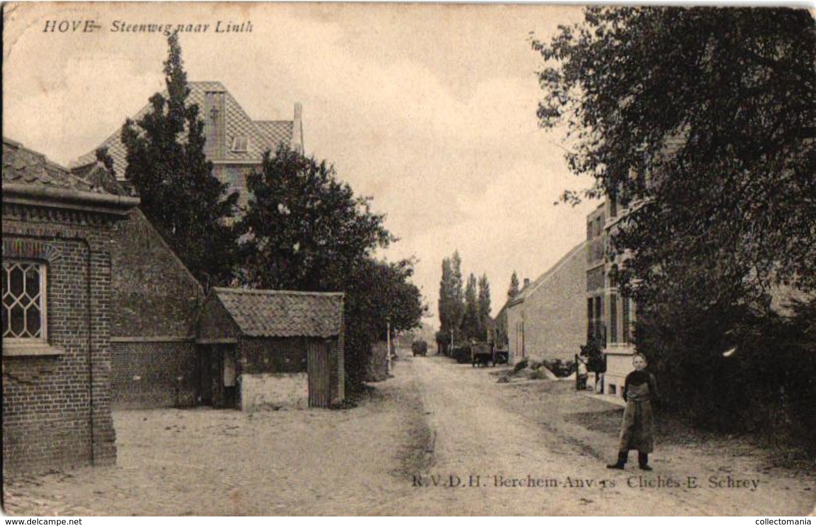 1 Oude  Postkaart   Hove Steenweg Naar Lint Linth   1907  Uitg. RVDH Berchem - Hove