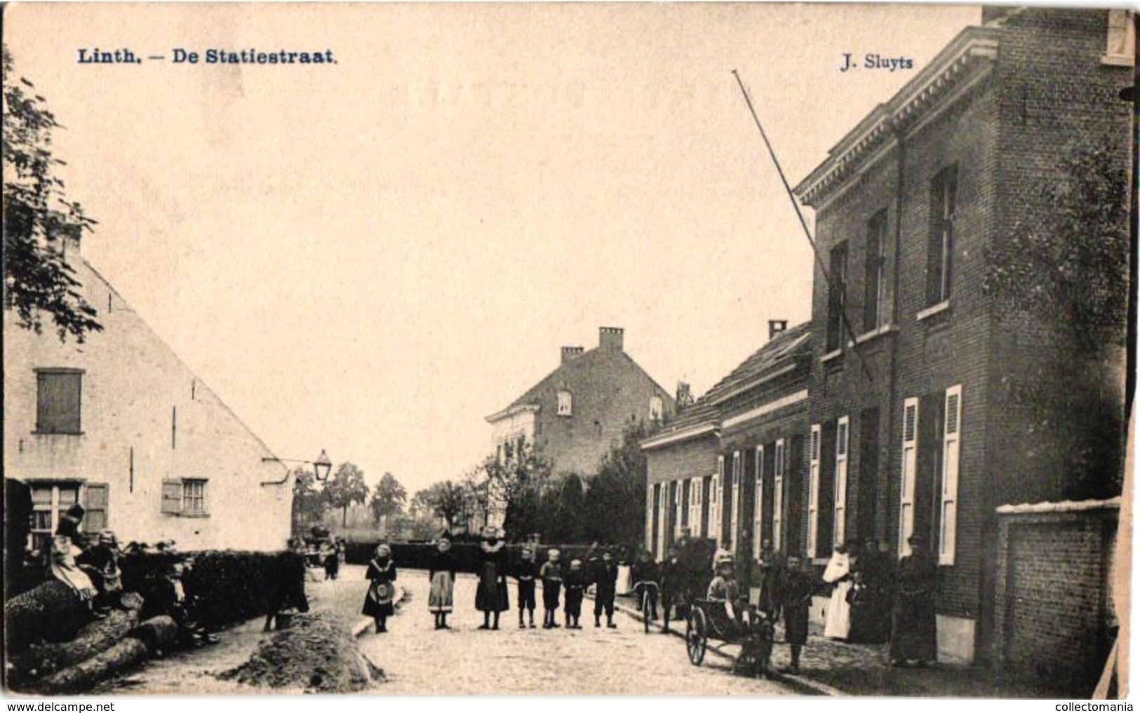 1 Oude Postkaart Lint  Linth   De Statiestraat    Uitgever  J.Sluyts  Hondenkar - Lint