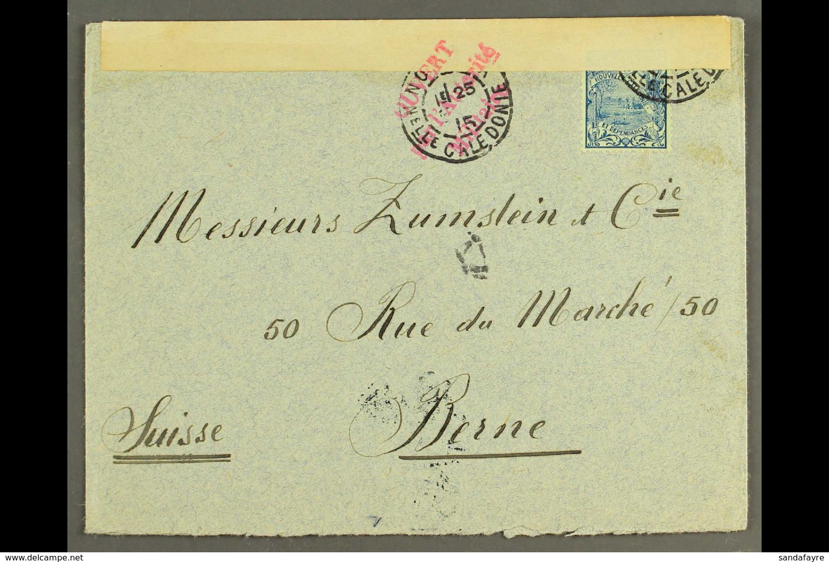 NEW CALEDONIA  1915 (25 July) Envelope To Berne Bearing 1905 25c (Yvert 95) Tied By Noumea Cds; The Cover Opened And Re- - Andere & Zonder Classificatie