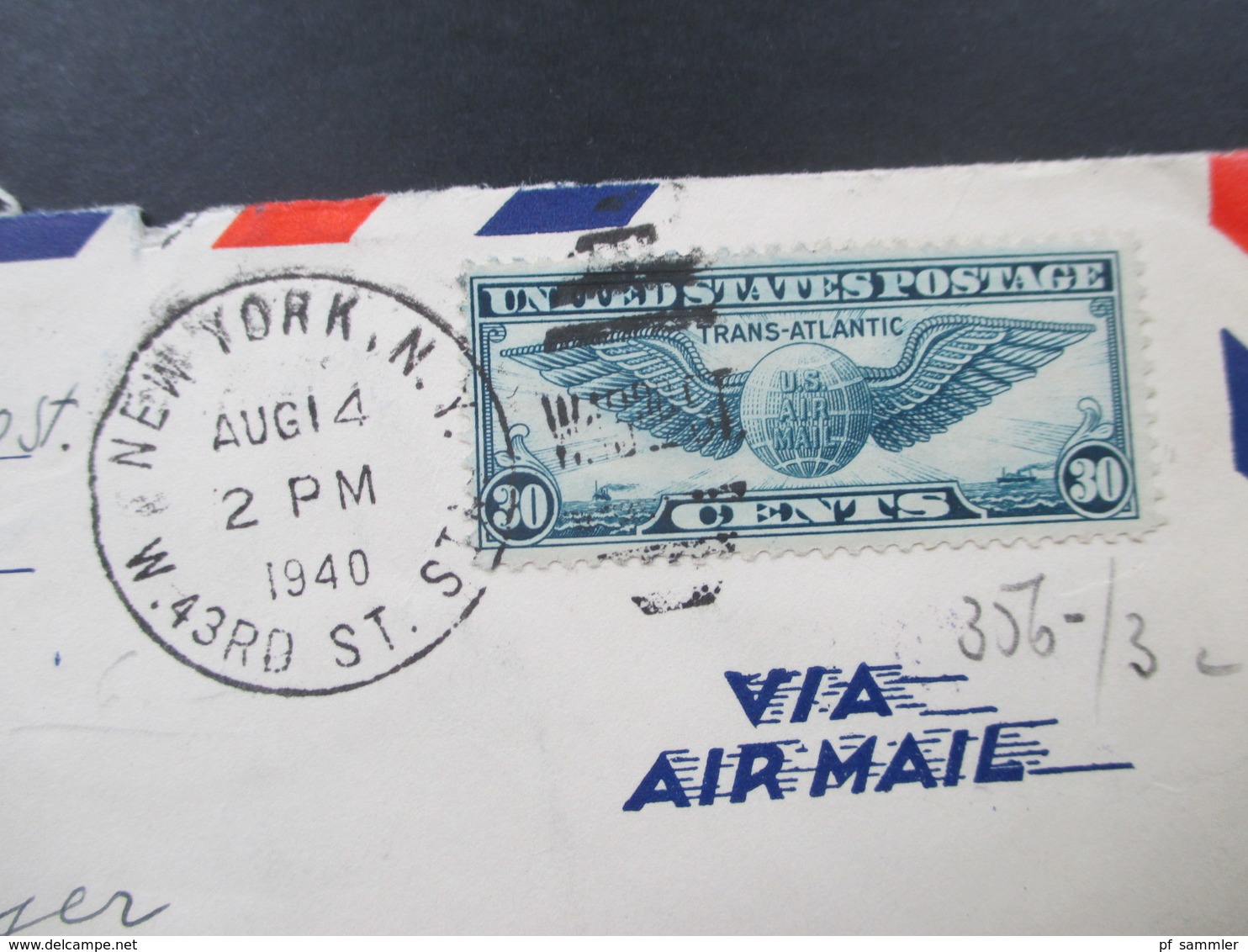 USA 1939 / 40 Flugpostmarke Transatlantikflug New York - Marseille. Air Mail. OKW Zensur. Geprüft - Briefe U. Dokumente