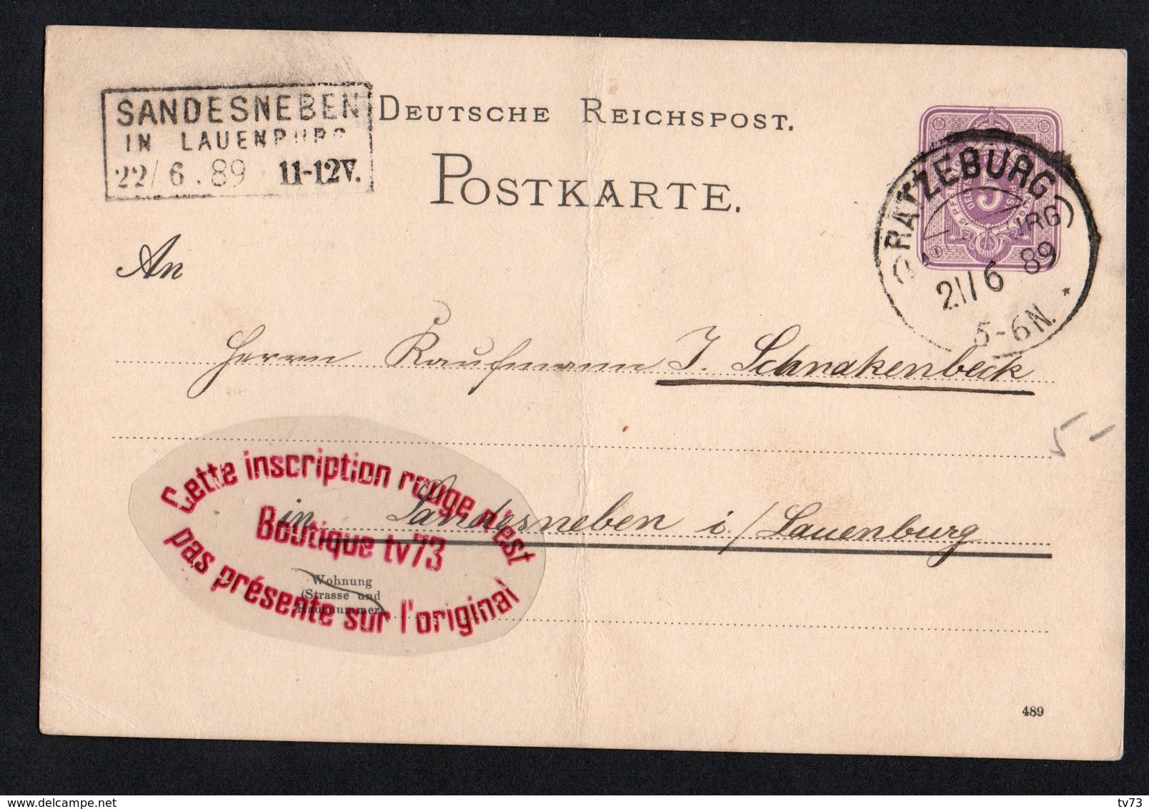 P888 - Entier Postal - Ratzebourg - Rtzeburg - Allemagne - 1889 - Lauenburg