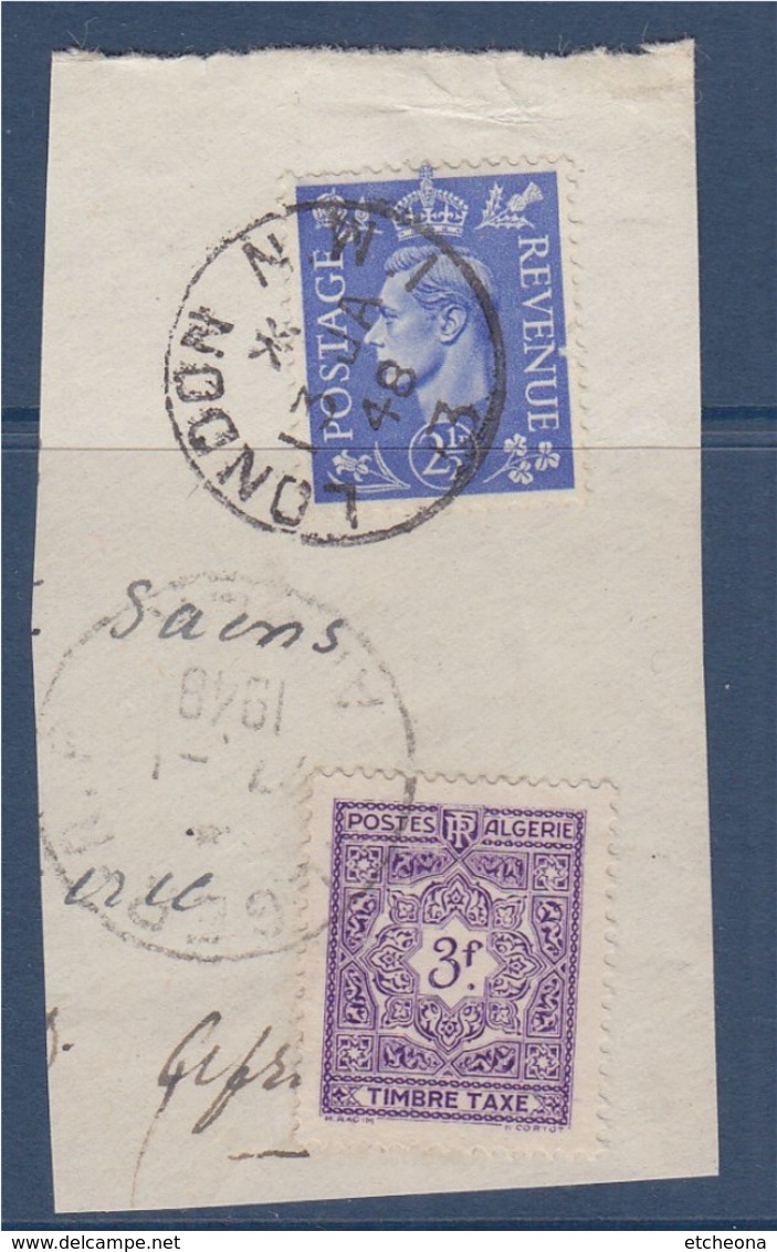 = Algérie Sur Fragment Timbre Taxe N°40 Sur Courrier Provenance Grande Bretagne 13.1.48 - Segnatasse