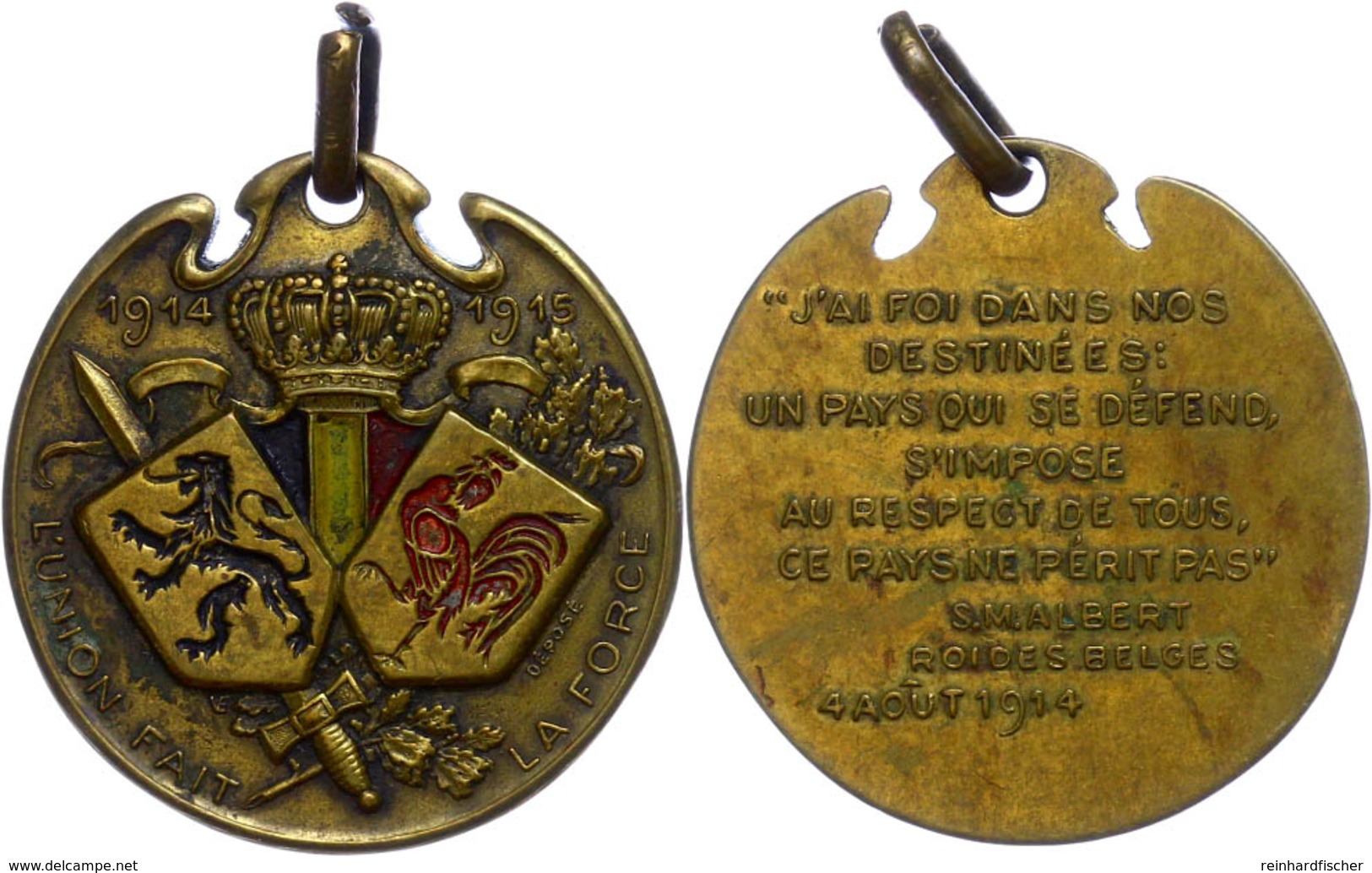 1206 Belgien, Tragbare, Teilweise Kolorierte Bronzemedaille (Dm. Ca. 30,50mm, Ca. 10,77g), 1915, Von Déposé. Av: Zwei Sc - Sonstige & Ohne Zuordnung