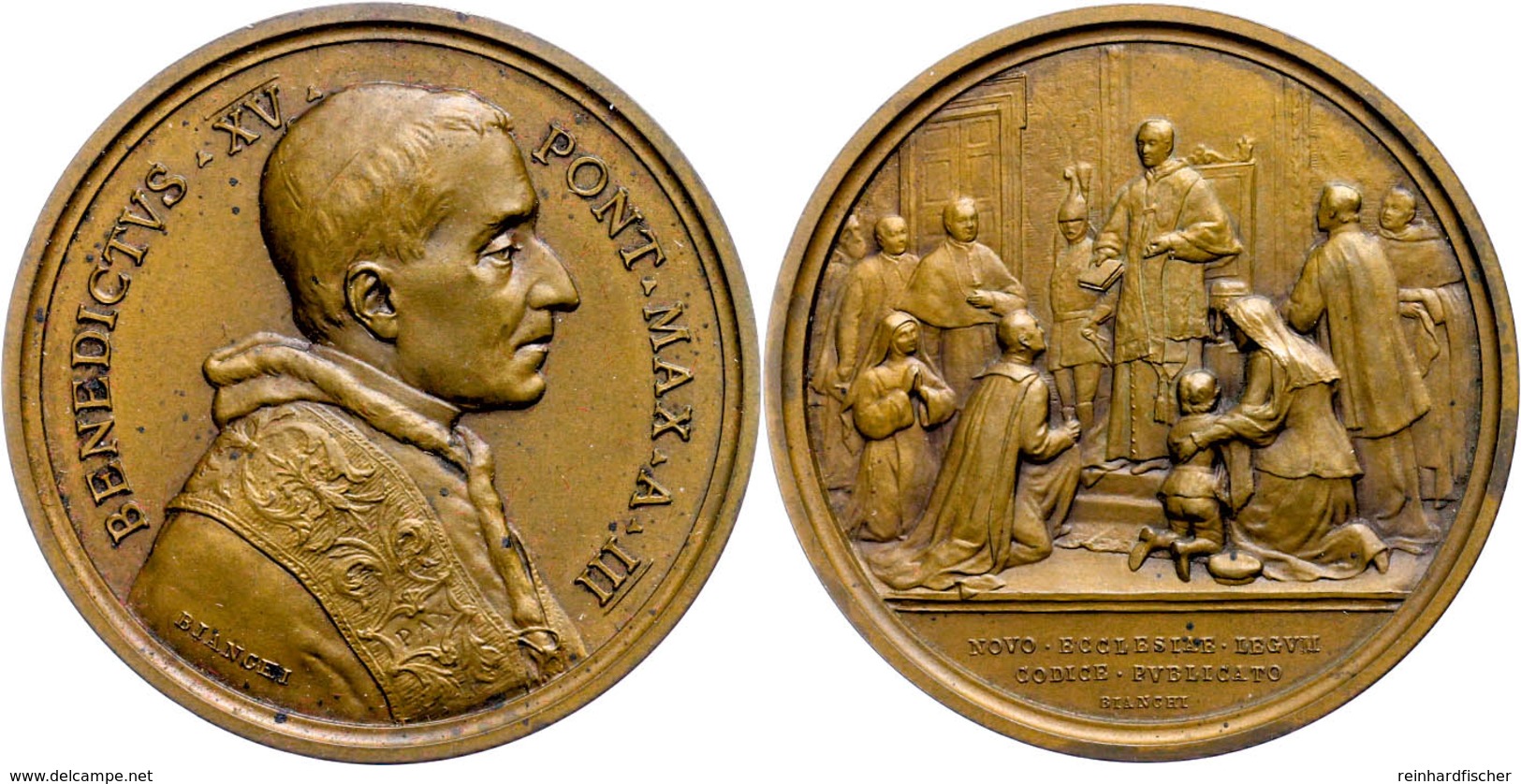 1218 Vatikan, Benedikt XV., Bronzemedaille (Dm. Ca. 33,90mm, Ca. 33,35g), 1917, Von Bianchi, Auf Die Veröffentlichung De - Sonstige & Ohne Zuordnung