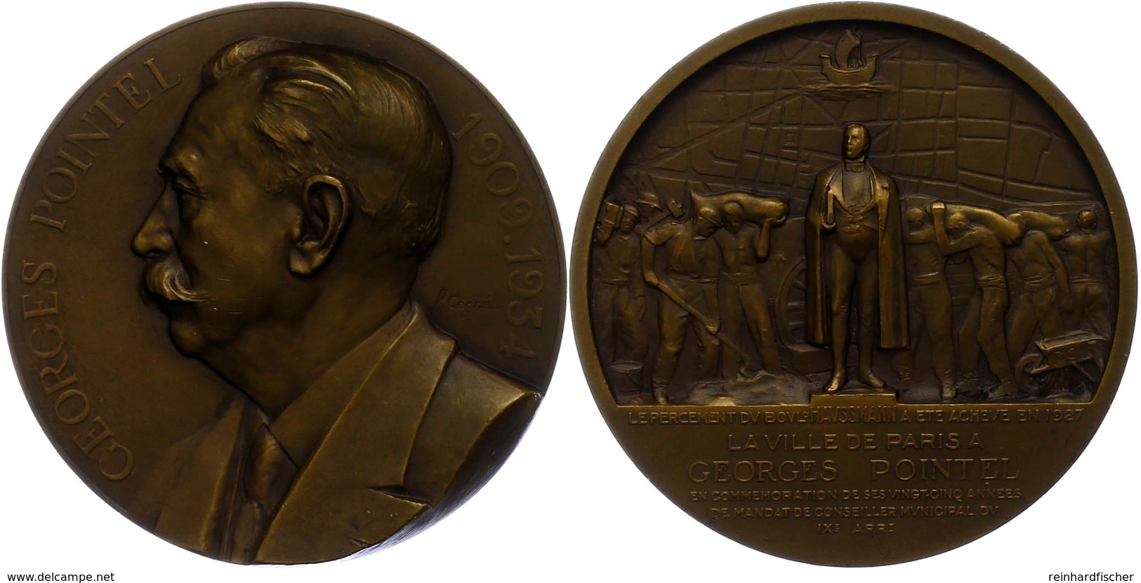1302 Frankreich, Bronzemedaille (Dm. Ca. 63,50mm, Ca. 112,19g) 1934, Von F. Cogné, Auf Georges Pointel. Av: Brustbild Na - Sonstige & Ohne Zuordnung