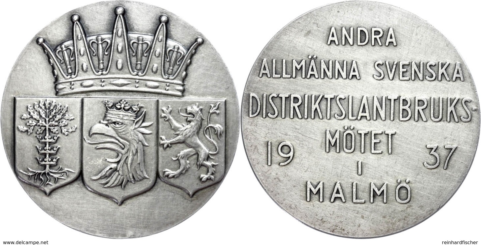 1316 Schweden, Silbermedaille (45 Mm, 39,5 G), 1937, Malmö-Stadt, Av: 3 Wappen Unter Krone, Rev: Schrift, Vz.  Vz - Other & Unclassified