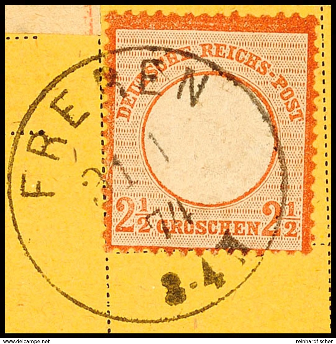 2142 2 1/2 Gr. Braunorange Mit Vollem Und Klarem EKr. "FREREN 31.1.74", Auf Gelbem Briefstück, Kabinett, Signiert Brande - Andere & Zonder Classificatie