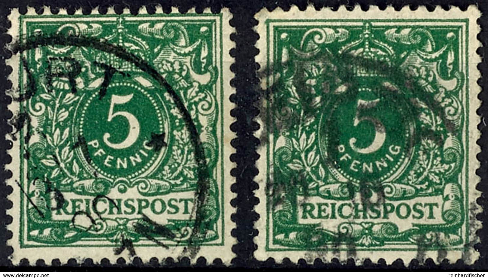 2228 5 Pf. Dunkelgrün, 2 Gest. Werte, Gepr. Zenker BPP, Mi.160.-, Katalog: 46aa O - Andere & Zonder Classificatie