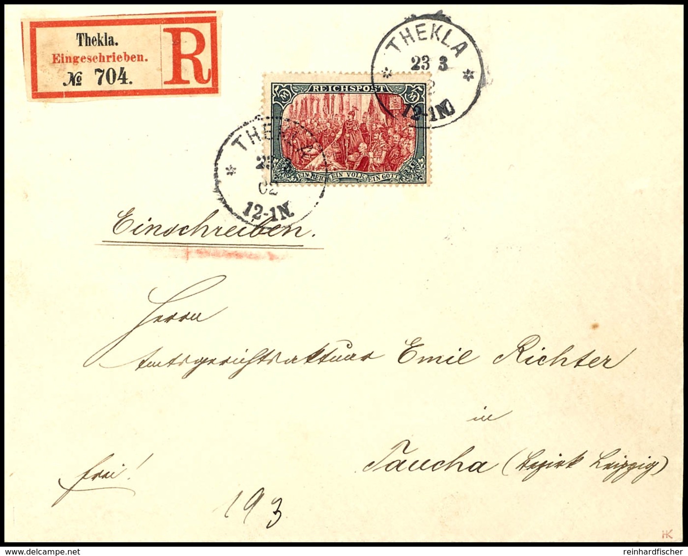 2294 5 M., Type II Mit Stempel THEKLA 23.3.02 Auf überfrankiertem R-Brief Nach Taucha Mit Ankunftsstempel, Tadellos, Sig - Sonstige & Ohne Zuordnung