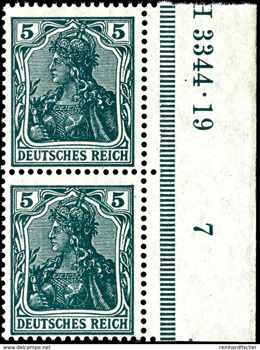 2354 5 Pfg Germania, Schwarzopalgrün, Kriegsdruck, Senkrechtes Paar  Vom Rechten Bogenrand Mit Hausauftragsnummer "H 334 - Andere & Zonder Classificatie