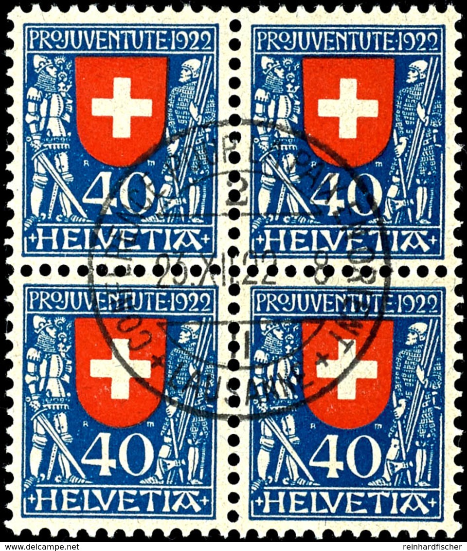 5983 1922, 5-40c. Pro Juvantute, 4-er Blocks Mit Zentrischen Stempeln "CONFERENCE POOR LA PAIX EN ORIENT/LAUSANNE 23.XII - Sonstige & Ohne Zuordnung