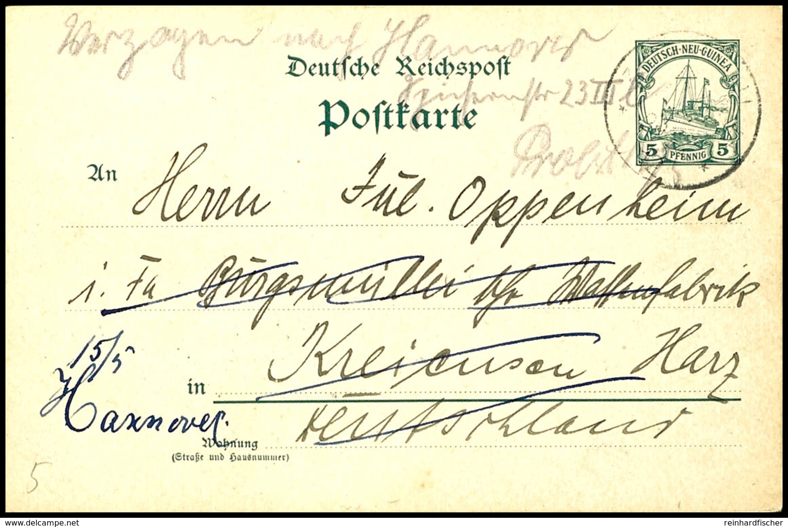 6673 1912, Ganzsachenkarte 5 Pfg Kaiseryacht, Schwacher Stempel RABAUL (Datum Nicht Lesbar, Karte Abgesandt Am 28.III.19 - Sonstige & Ohne Zuordnung