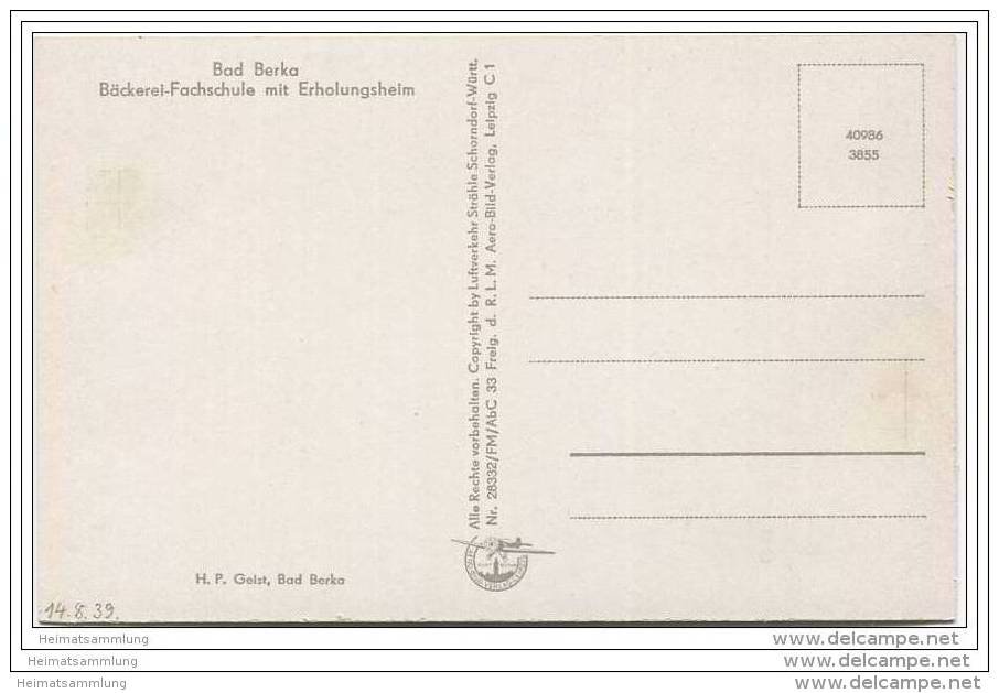 Bad Berka - Fliegeraufnahme - Bäckerei-Fachschule Mit Erholungsheim 30er Jahre - Bad Berka