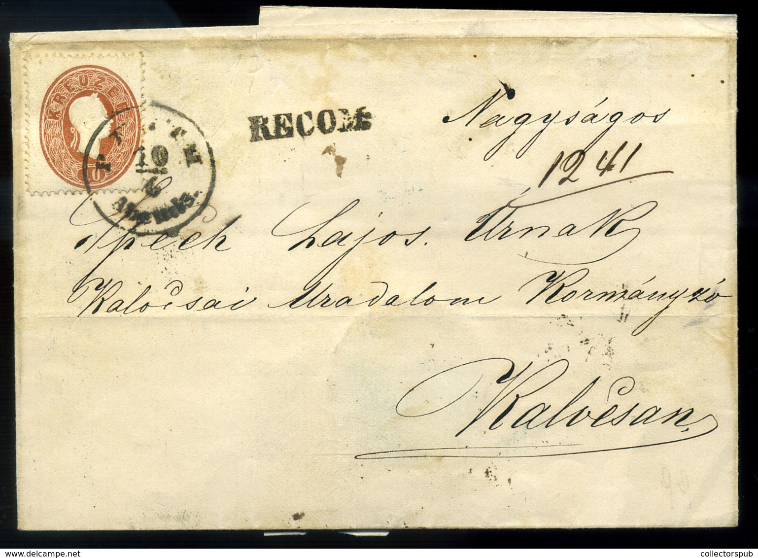 96310 PESTH  1861. Ajánlott Boríték 10+2*5kr (elvágva) Kalocsára Küldve - Used Stamps