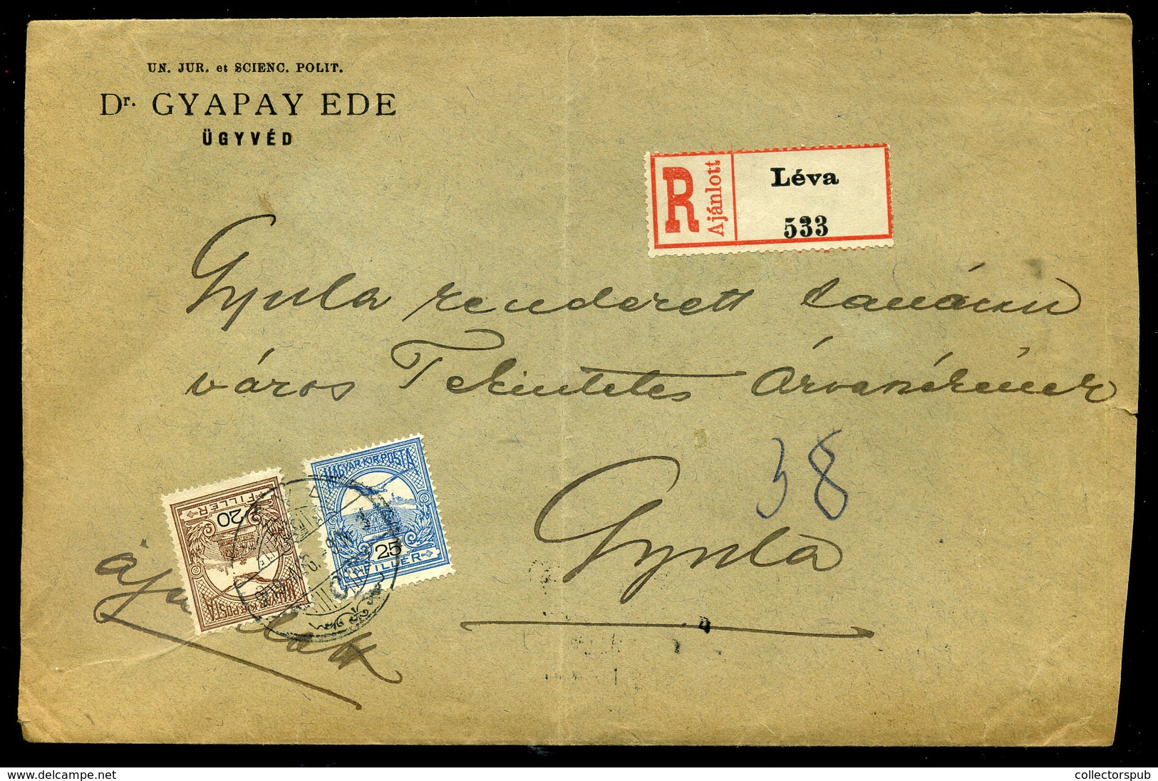 96465 LÉVA 1909. Ajánlott Levél Gyulára Küldve - Used Stamps