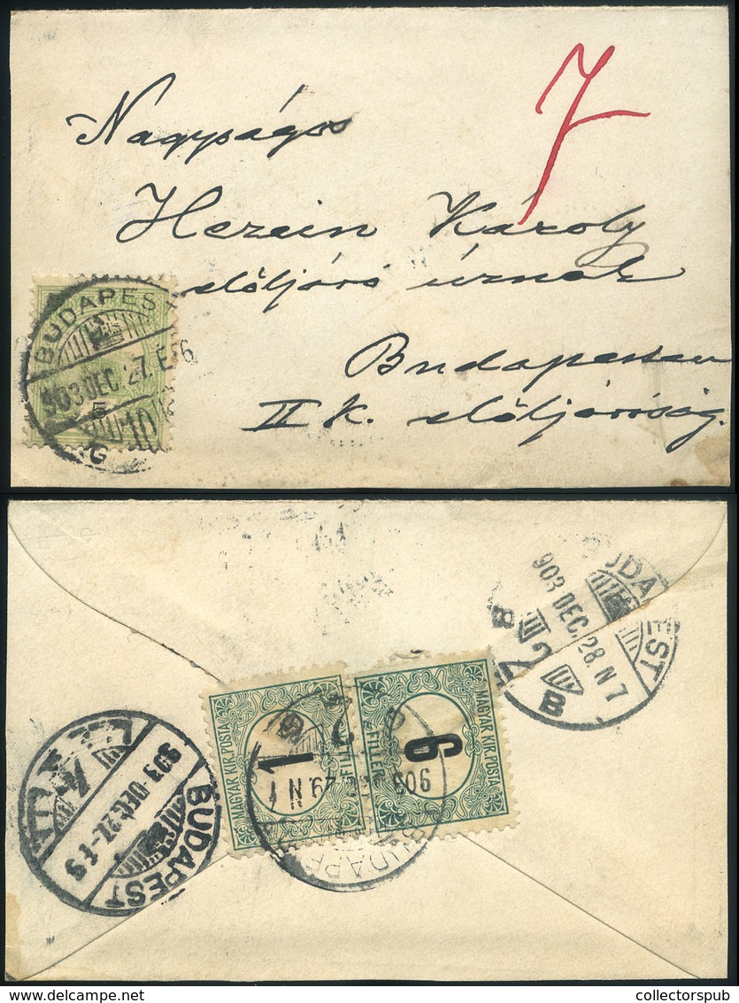 98080 BUDAPEST 1903. Helyi Levél 6+1f Portózással - Used Stamps