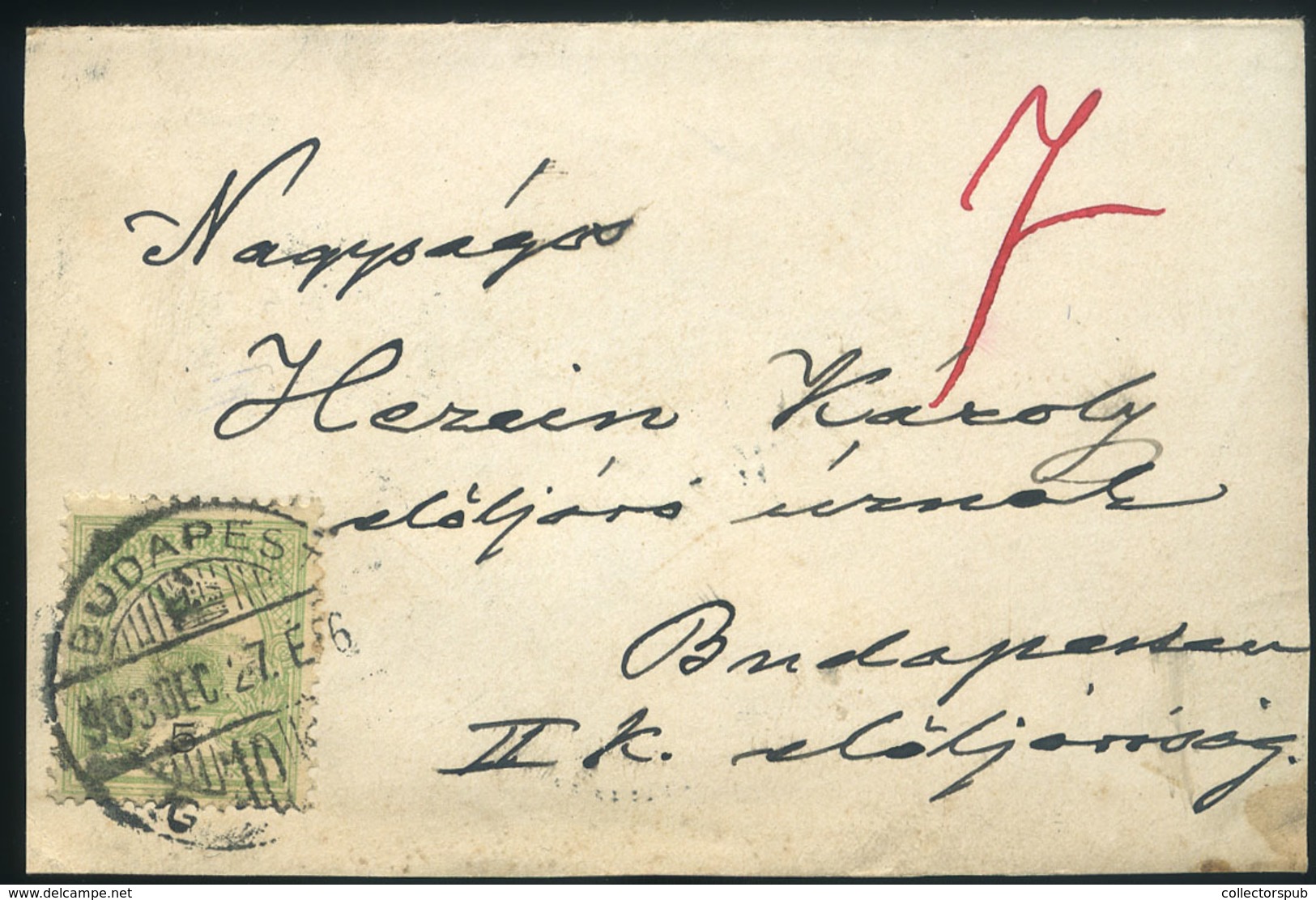 98080 BUDAPEST 1903. Helyi Levél 6+1f Portózással - Used Stamps