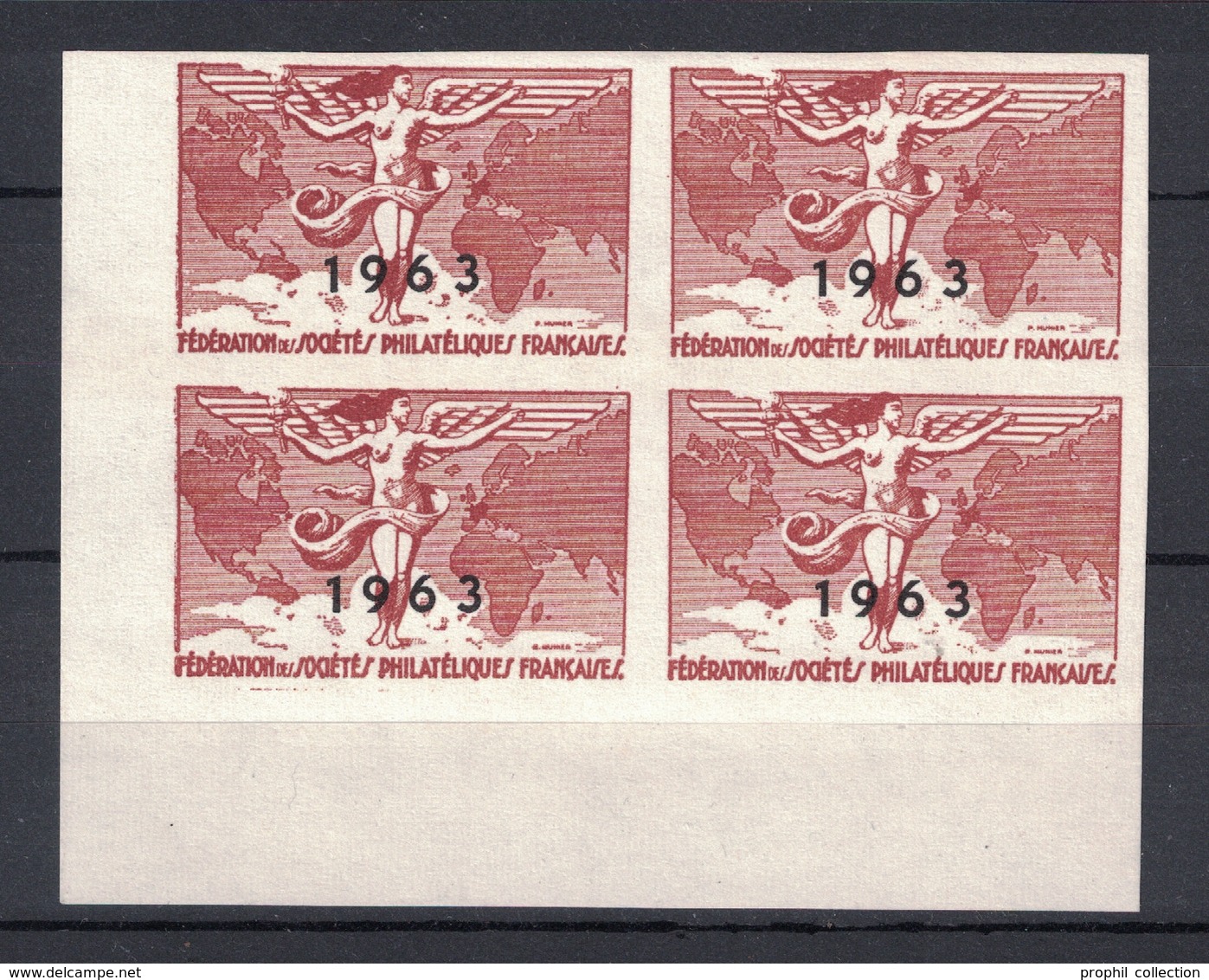 1963 - BLOC NEUF ** (VOIR DOS) De 4 VIGNETTES NON-DENTELÉES " FEDERATION DES SOCIÉTÉS PHILATÉLIQUES FRANÇAISES " - Briefmarkenmessen