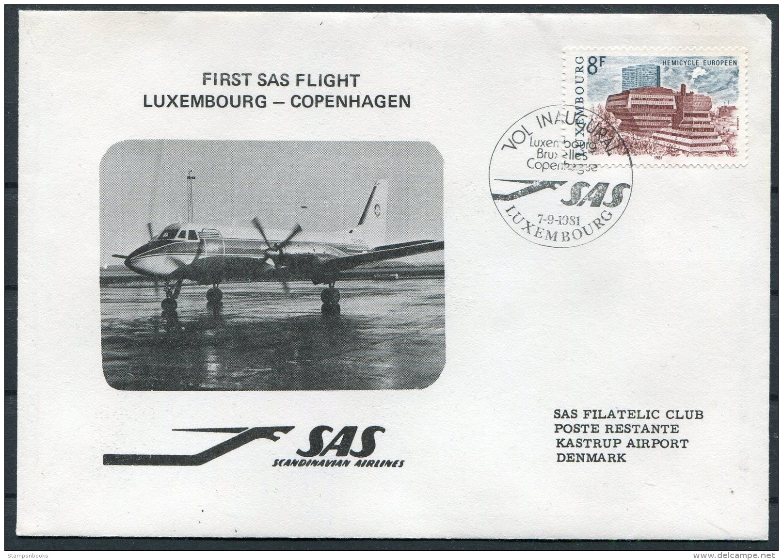 1981 Luxembourg Denmark SAS First Flight Cover. - Cartas & Documentos