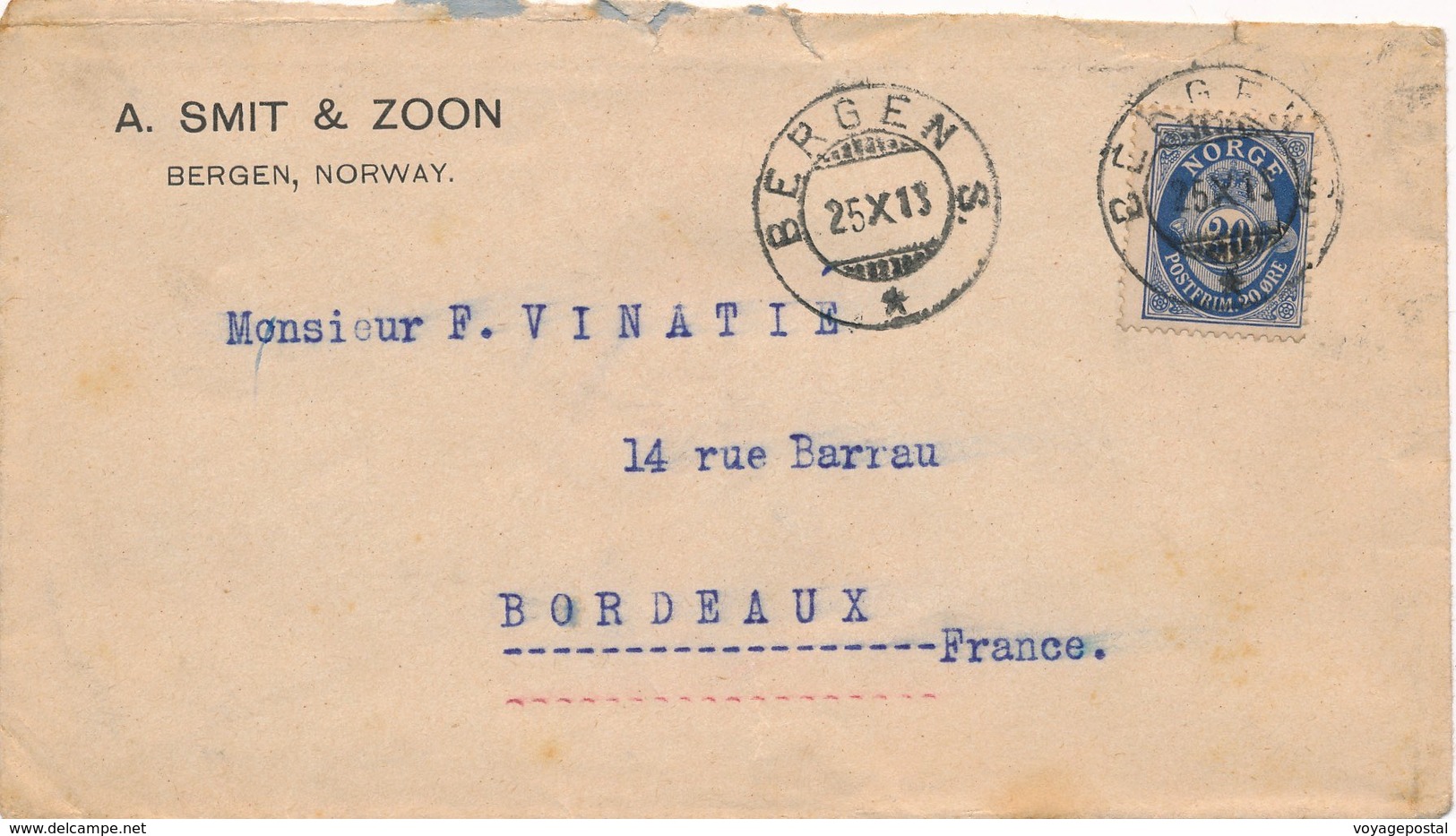 Lettre Bergen Norge Pour La France Cover Norway - Briefe U. Dokumente