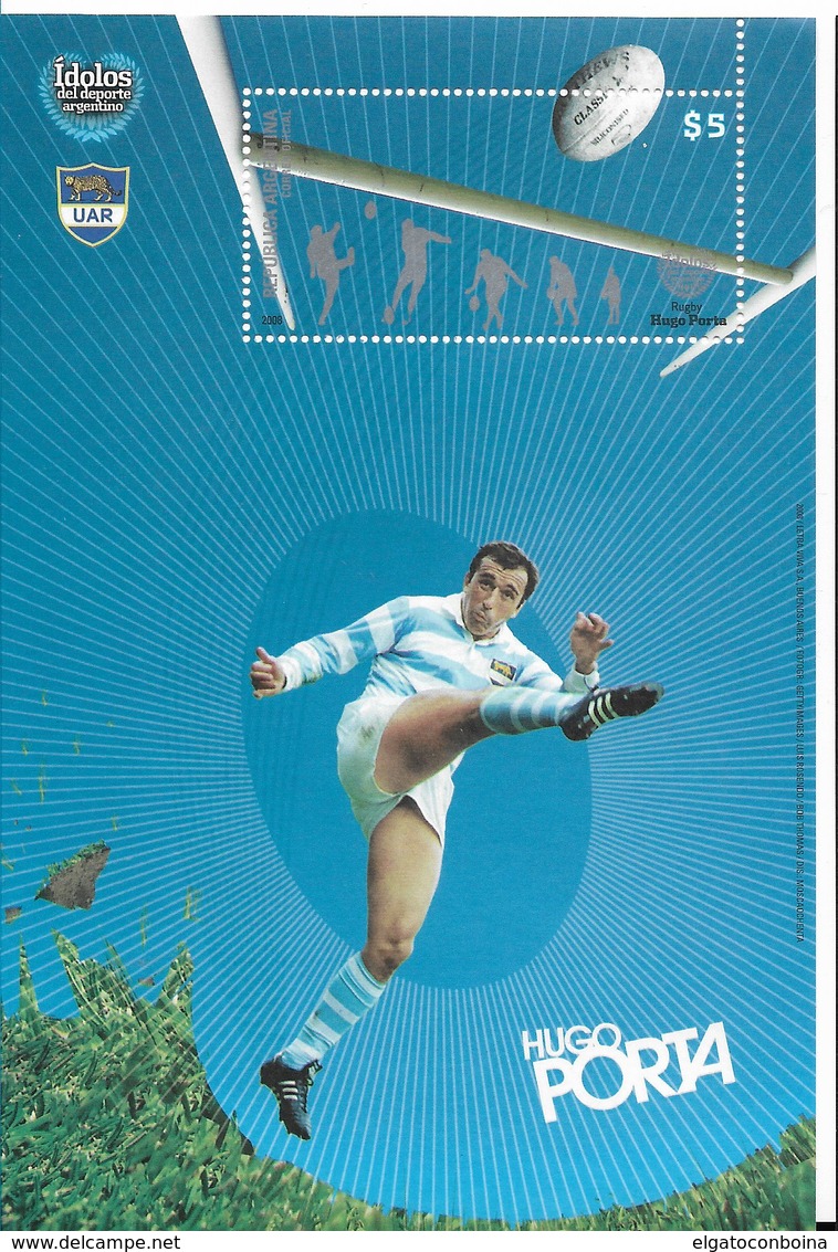 ARGENTINA 2008, SPORT IDOLS MANU GIOBILI HUGO PORTA RUGBY PLAYER SPORTS SOUVENIR SHEET MNH VF - Ungebraucht