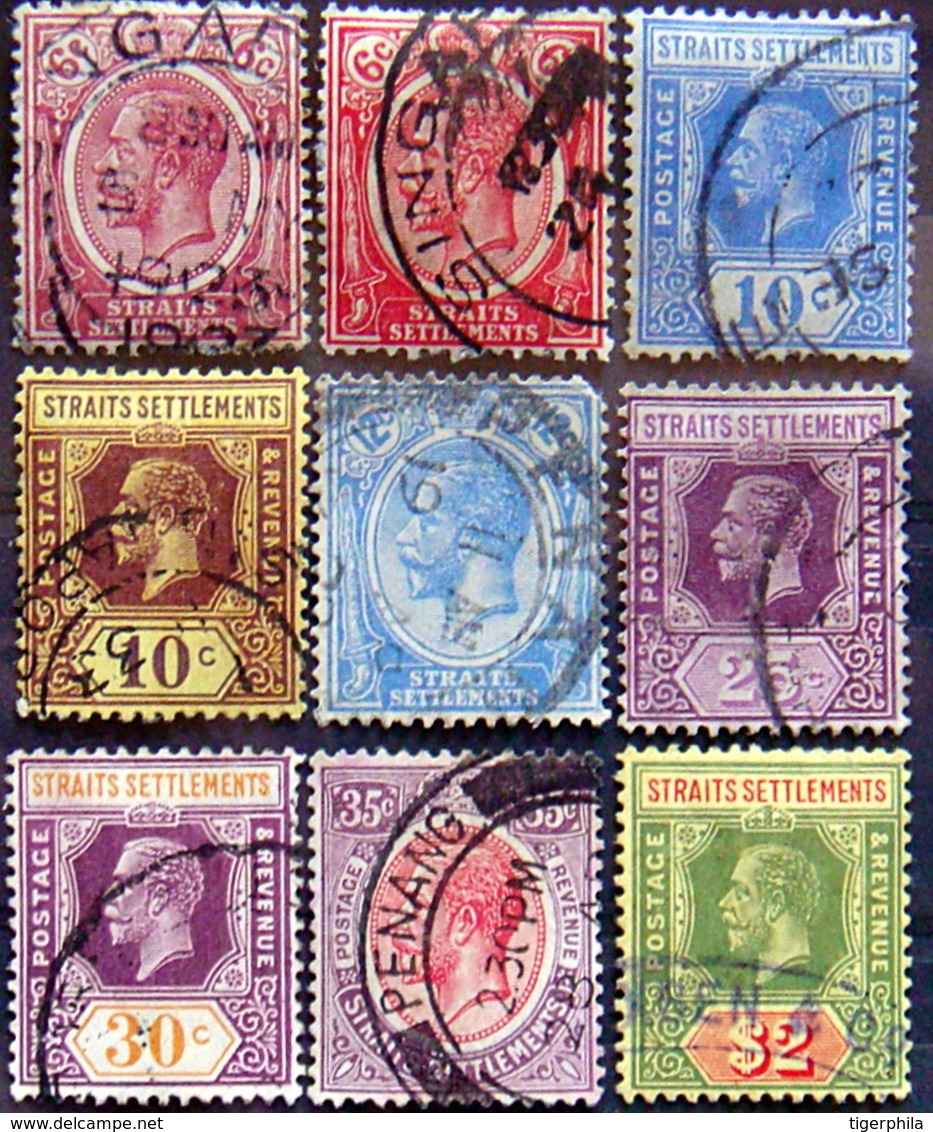 STRAITS SETTLEMENTS 1921 King George V Set Of 9 Used CV$26 - Britisch-Levant