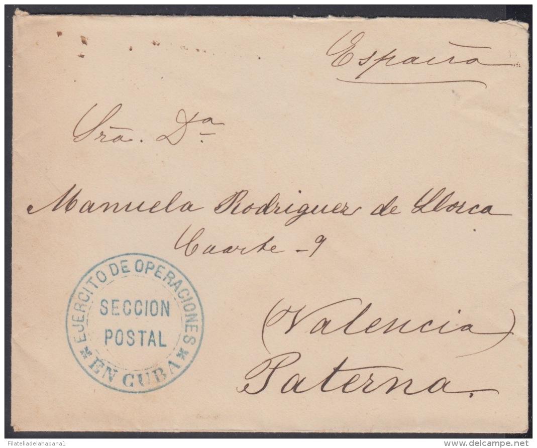 1898-H-74 CUBA ESPAÑA SPAIN. 1896. SPANISH AMERICAN WAR. FRANQUICIA EJERCITO OPERACIONES. SECCION POSTAL. RARO. - Covers & Documents