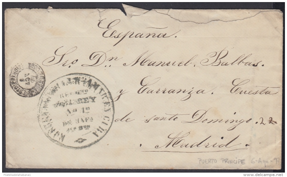 1898-H-75 CUBA ESPAÑA SPAIN. 1897. SPANISH AMERICAN WAR. FRANQUICIA REGIMIENTO DEL REY N&ordm;1. CAMAGUEY A MADRID. - Covers & Documents