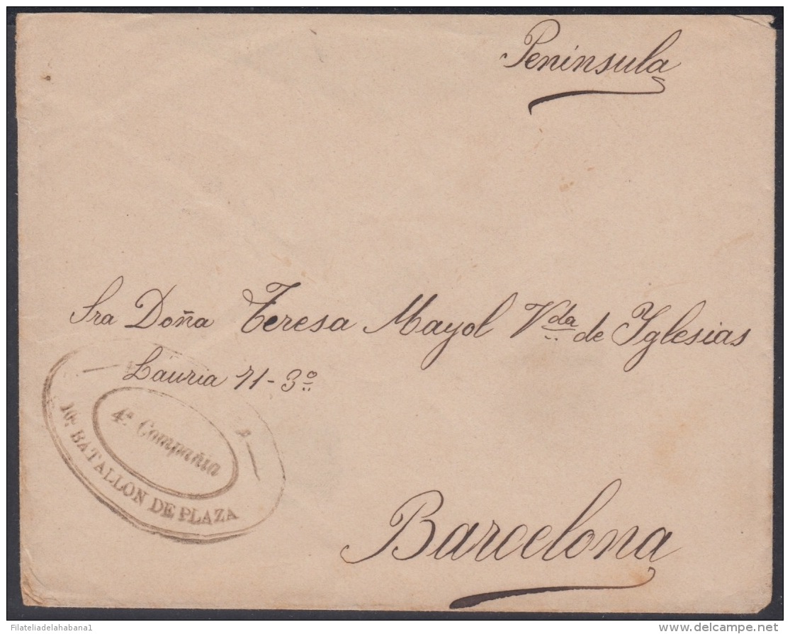 1898-H-76 CUBA ESPAÑA SPAIN. CIRCA 1896. SPANISH AMERICAN WAR. FRANQUICIA ARTILLERIA 4 Co, 10 BATALLON DE LA PLAZA. - Covers & Documents
