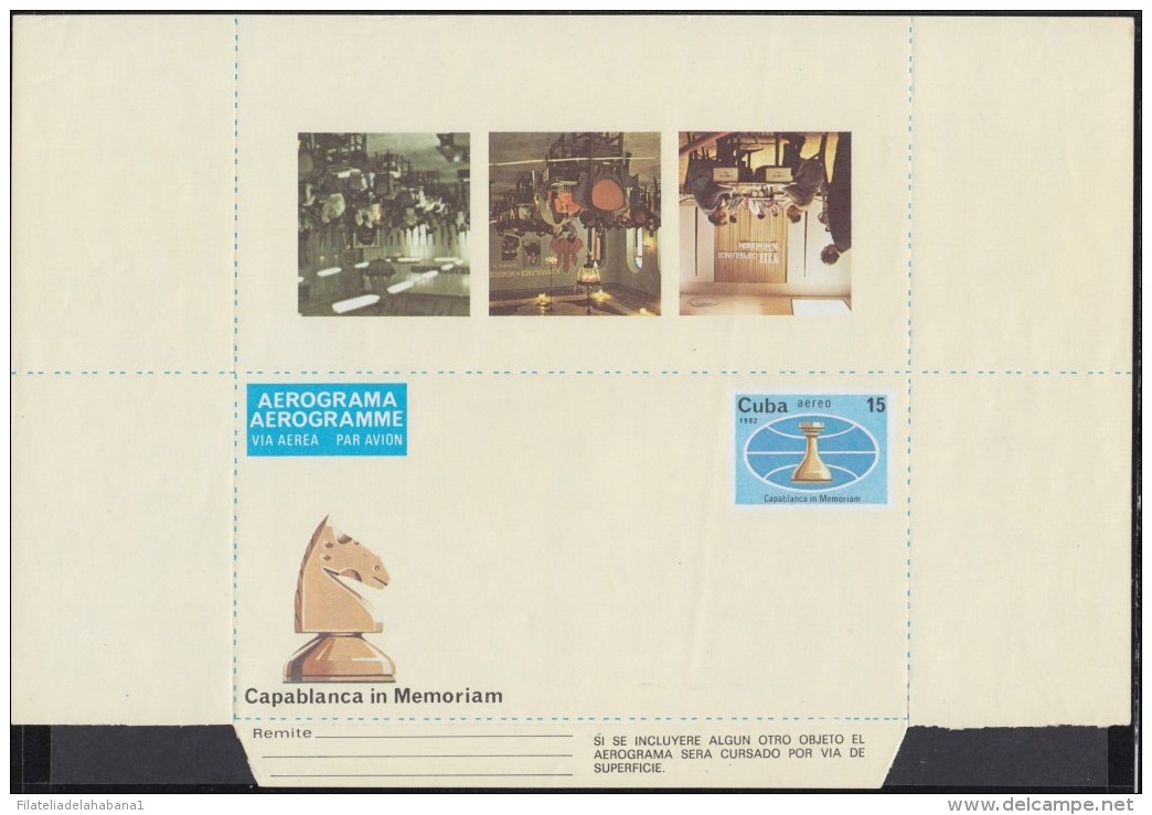 1982-EP-170 CUBA 1982 (LG1425) UNFOLDED POSTAL STATIONERY AEROGRAMME CHESS AJEDREZ. - Briefe U. Dokumente